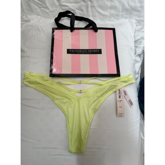 NWT Victoria’s Secret Strappy Thong Panty – Neon Yellow – Size XS - Picture 1 of 2